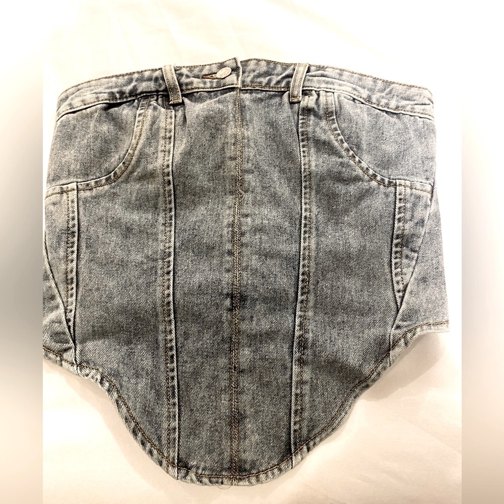 PLT Blue Denim Crop-Top Size 6 - Picture 2 of 9